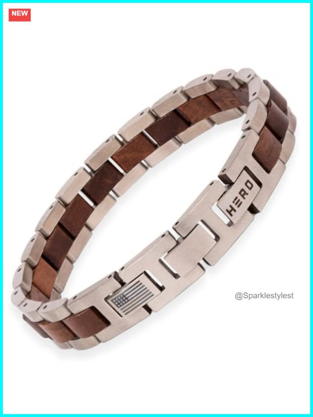 Men's Stainless Steel Walnut Wood Link Bracelet Adjustable
